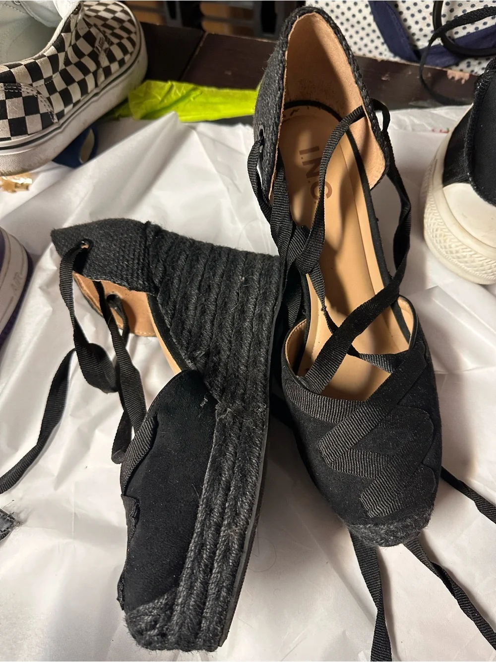 INC International Concepts Black Lace-Up Espadrille Wedges (worn only 1 time)